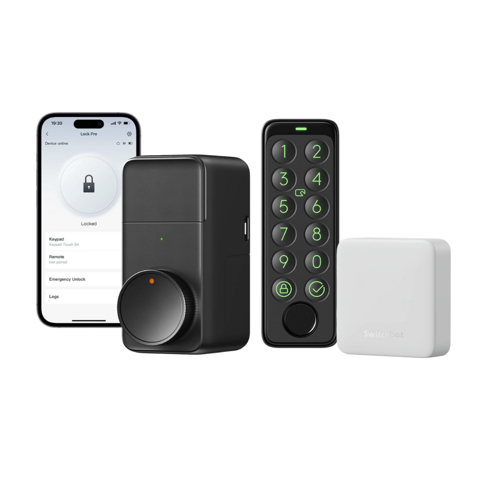 SwitchBot Lock Pro with SwitchBot Keypad Touch and Hub Mini Bundle | Smart Bluetooth Door Lock, Electronic Keyless Entry Door Lock for Front Door, Fits Your Existing Deadbolt