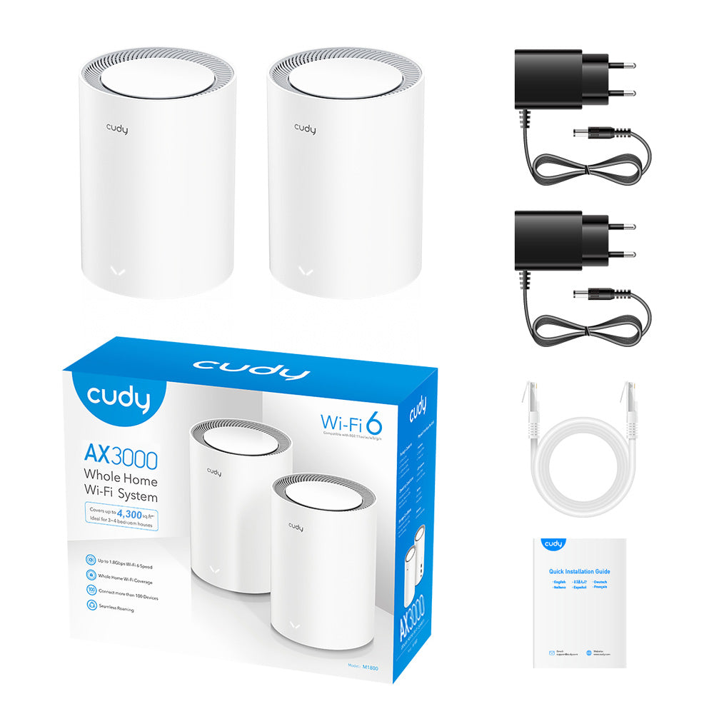 Cudy M3000 AX3000 2.5G Dual Band Wi-Fi 6 Mesh System, 2-Pack | Covers up to 4800 Sq.Ft., Replaces Wireless Router and Extender, Supports Ethernet Backhaul