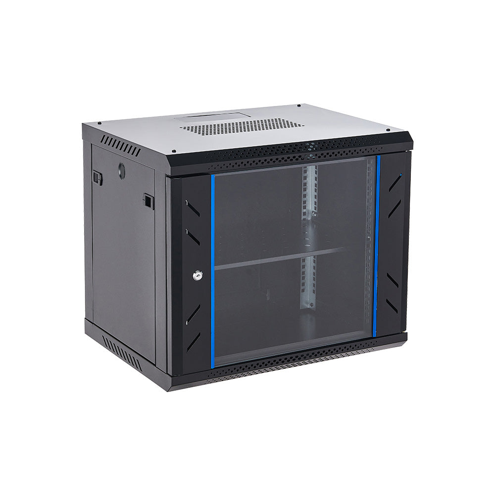 9U Pre-assembled Wall Mount Network Server Cabinet | Locking Glass Door, 2 Fans, Network Enclosure for IT/Data Computer Equipment
