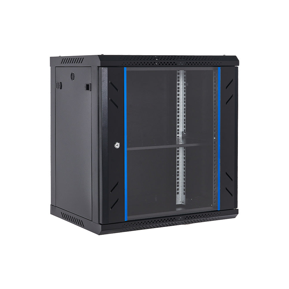 12U Unassembled Wall Mount Network Server Cabinet | Locking Glass Door, 2 Fans, Network Enclosure for IT/Data Computer Equipment