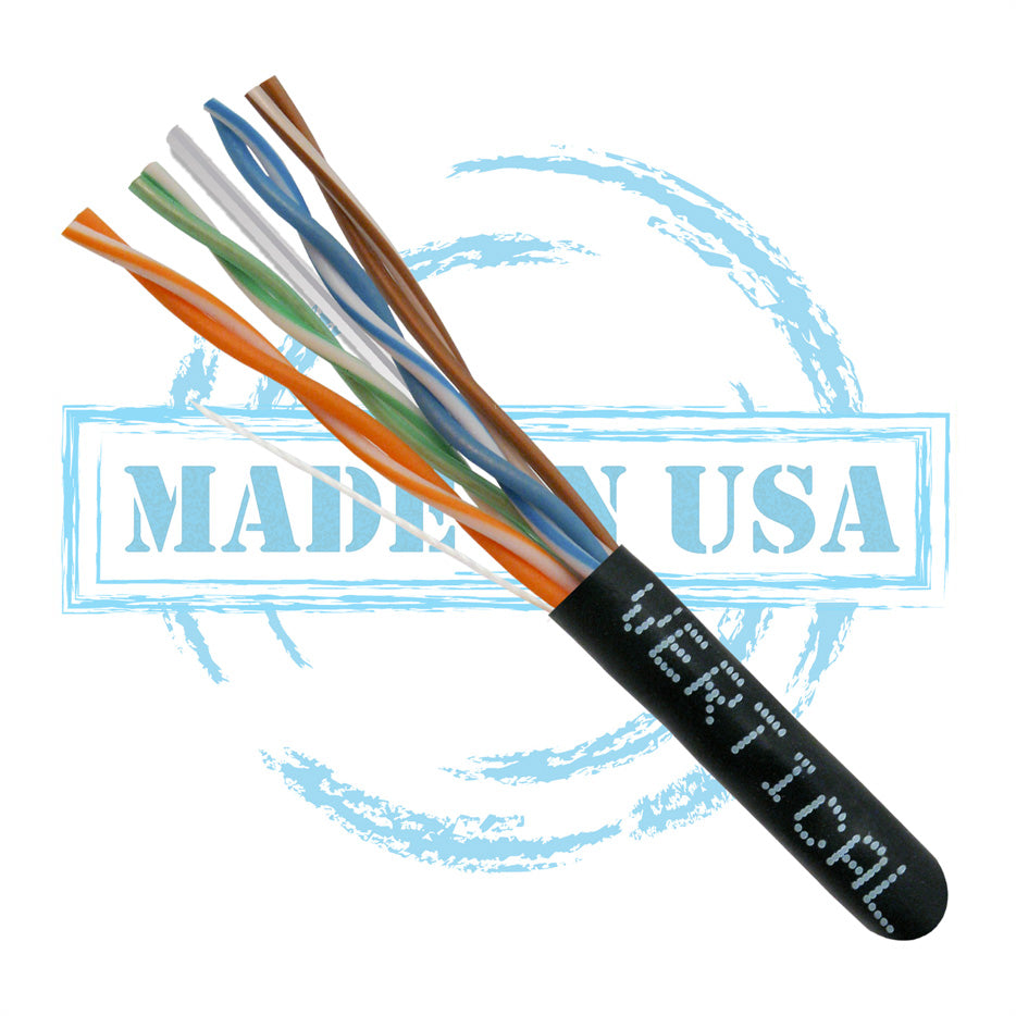 CAT6 Solid Bare Copper Plenum Cable, 1000ft. UTP, 550MHz, 23AWG, CMP, UL, Black/White