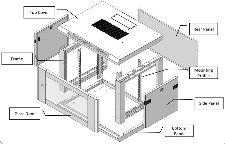 9U Unassembled Wall Mount Network Server Cabinet | Locking Glass Door, 2 Fans, Network Enclosure for IT/Data Computer Equipment