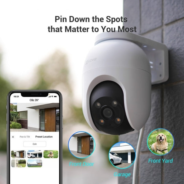 EZVIZ C8c (4MP) Outdoor PT WiFi Camera | Human/Vehicle Shape Detection, Color Night Vision, Two Way Talk, Up to 512 GB MicroSD Card