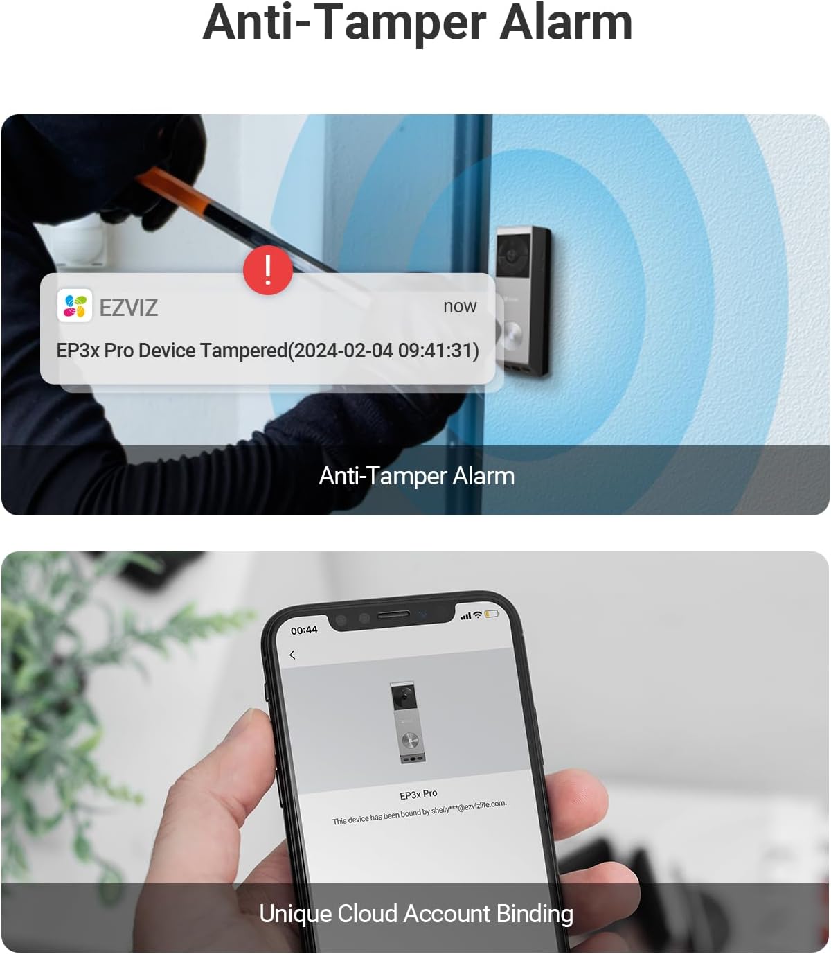 EZVIZ EZEP3XPROCH1 2K Battery-powered Video Doorbell Kit | Battery-Powered, Smart Camera with Chime, Motion Detection, 2-Way Audio, Night Vision, Alexa Compatible
