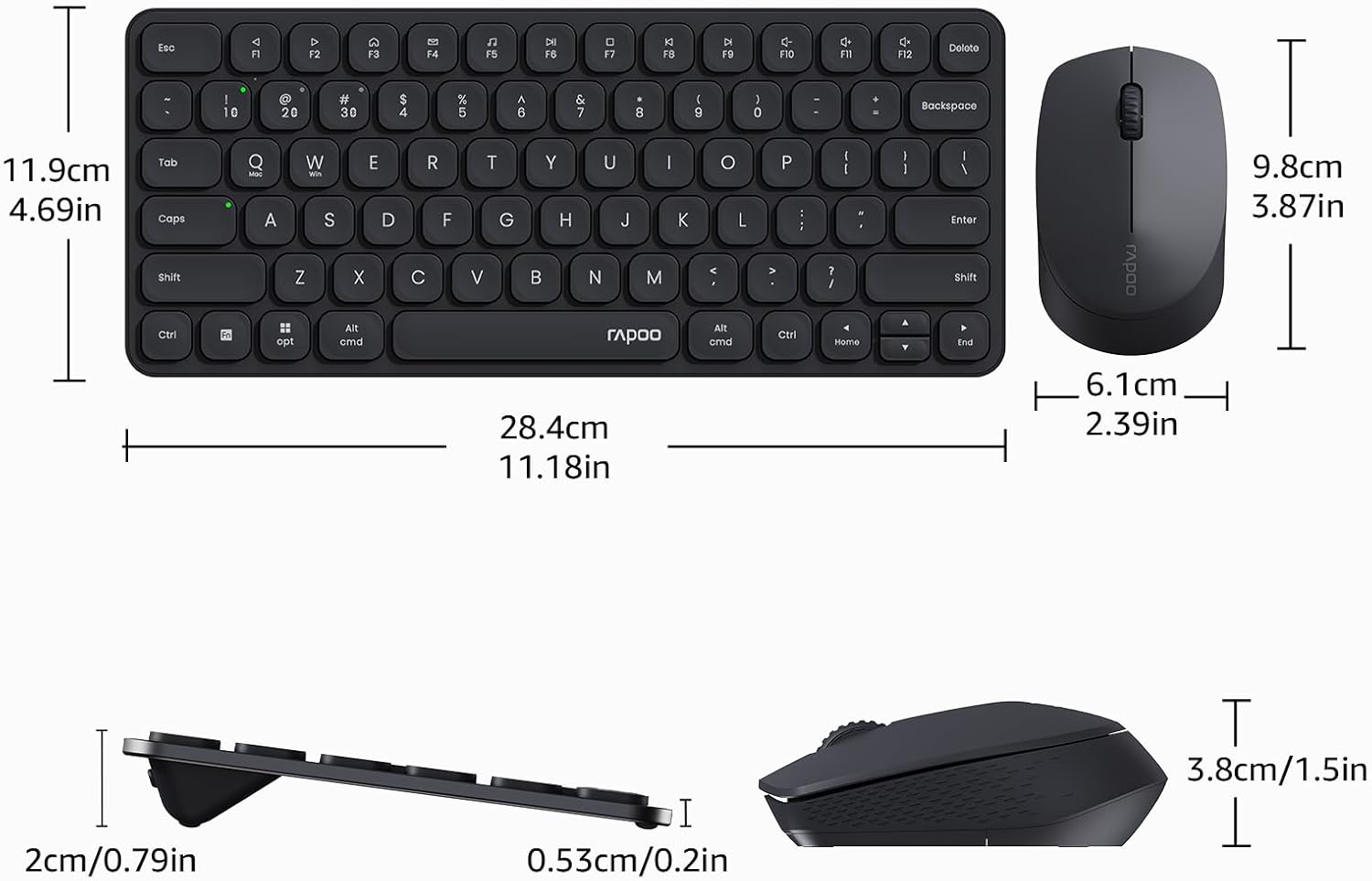 Rapoo 9010M Multi-mode Wireless Keyboard and Mouse Combo, Black