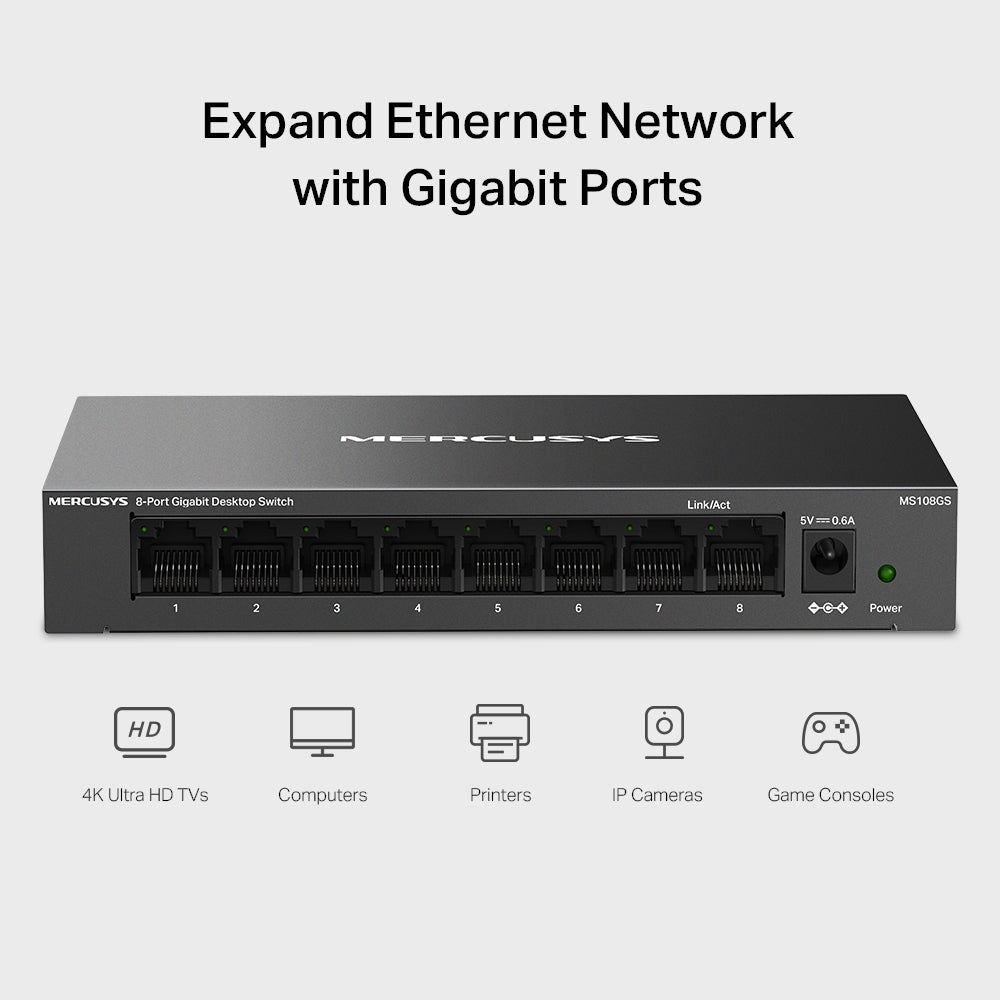 MERCUSYS MS108GS 8-Port Gigabit Unmanaged Desktop Switch