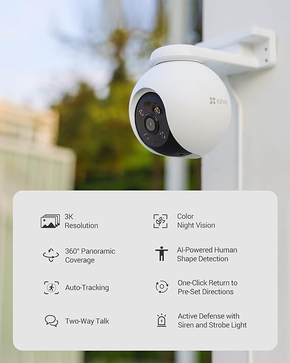 EZVIZ H8 Pro 5MP Outdoor WiFi Security Camera | Pan & Tilt, Auto-Tracking, Smart AI Person/Vehicle Notifications, Spotlight Night Vision