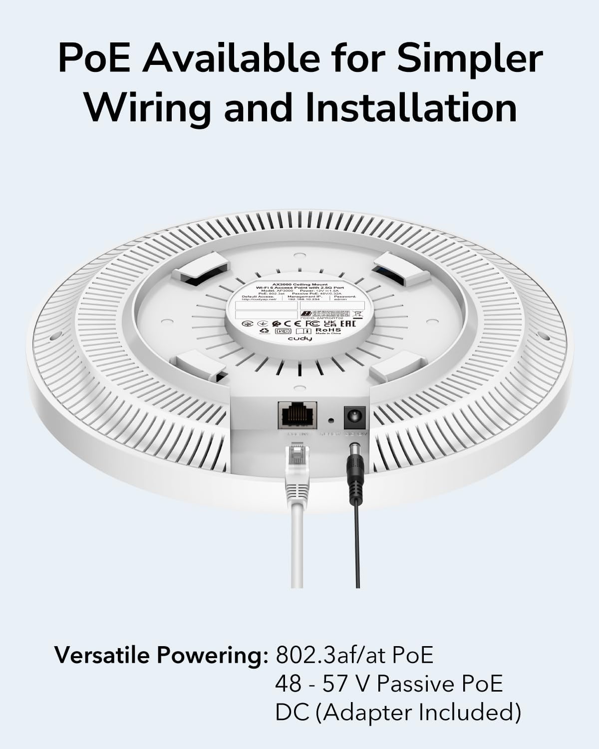 Cudy AP3000 AX3000 WiFi 6 2.5G Access Point | RJ45, Business WiFi Solution, Mesh Support, Seamless Roaming & MU-MIMO, PoE or DC Powered