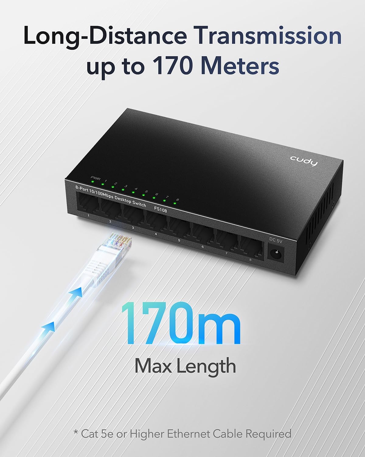 Cudy GS108 8-Port Gigabit Unmanaged Ethernet Switch | Ethernet Splitter Plug & Play Fanless Metal Design Shielded Ports Traffic Optimization