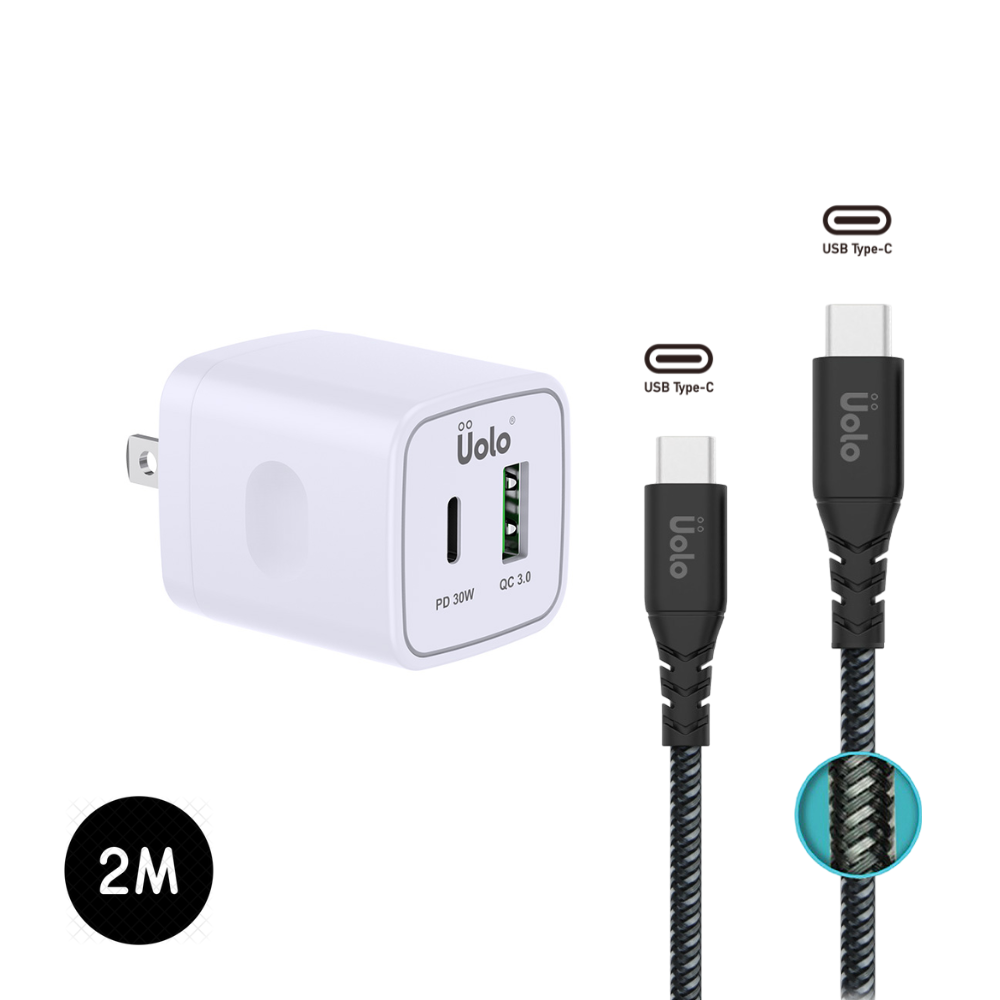 Uolo Power Bundle: 30W PD Wall Charger & 2m Braided USB C Cable