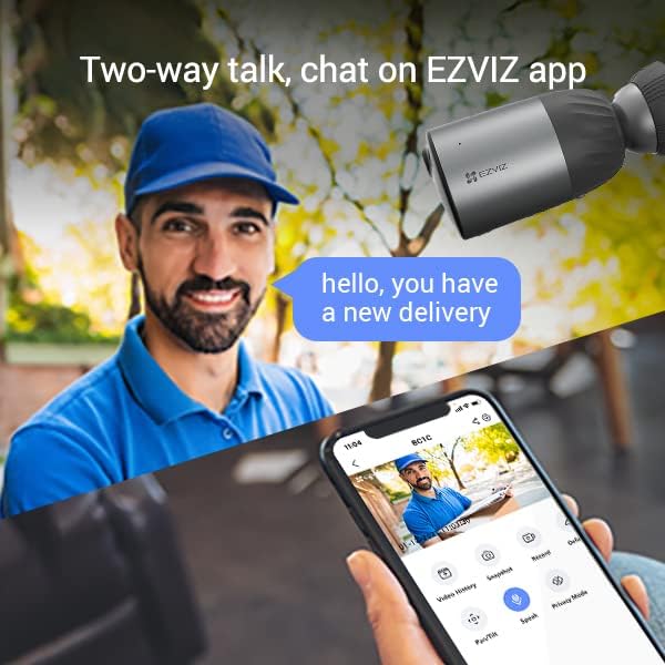 EZVIZ BC1c 4K 8MP Battery-Powered Outdoor WiFi 6 Bullet Camera| Smart AI Person Notifications, Spotlight Night Vision, Alexa and Google Compatible