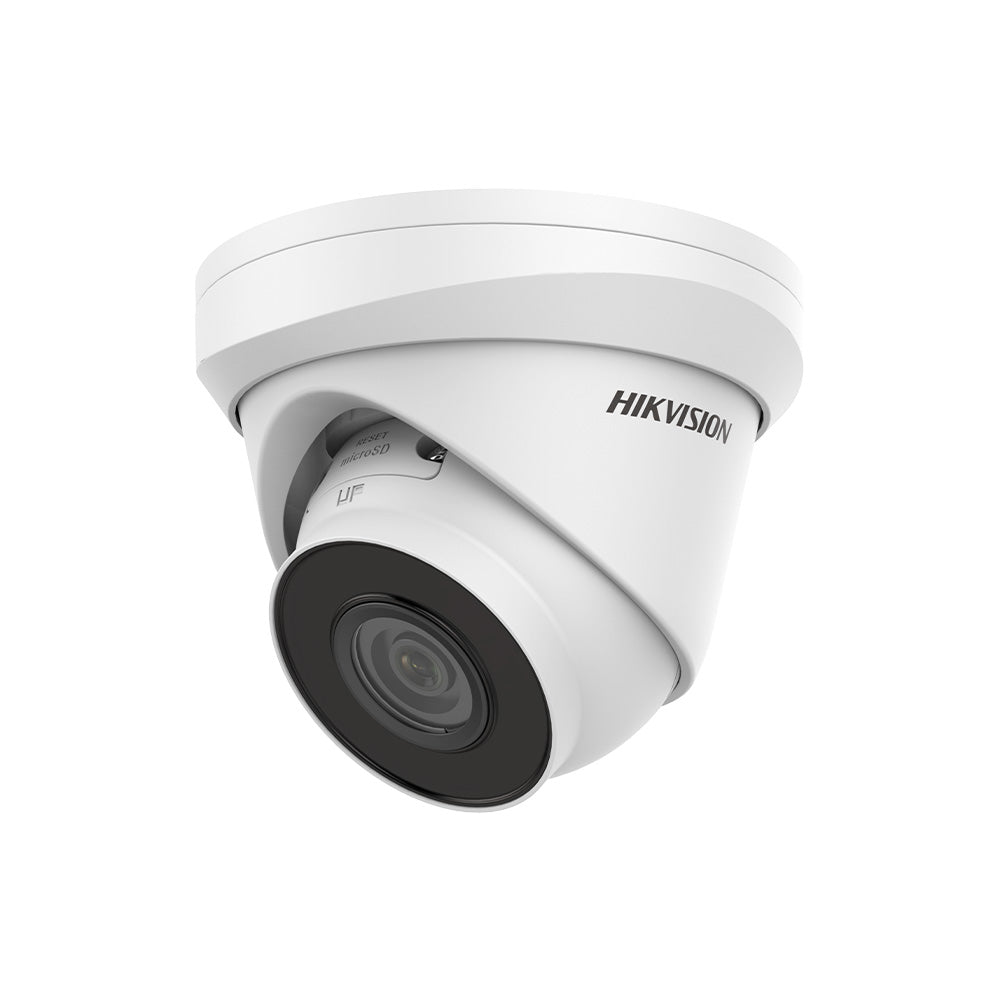 Hikvision ECI-T24F 4MP PoE turret security camera with 2.8mm lens and built-in microphone.