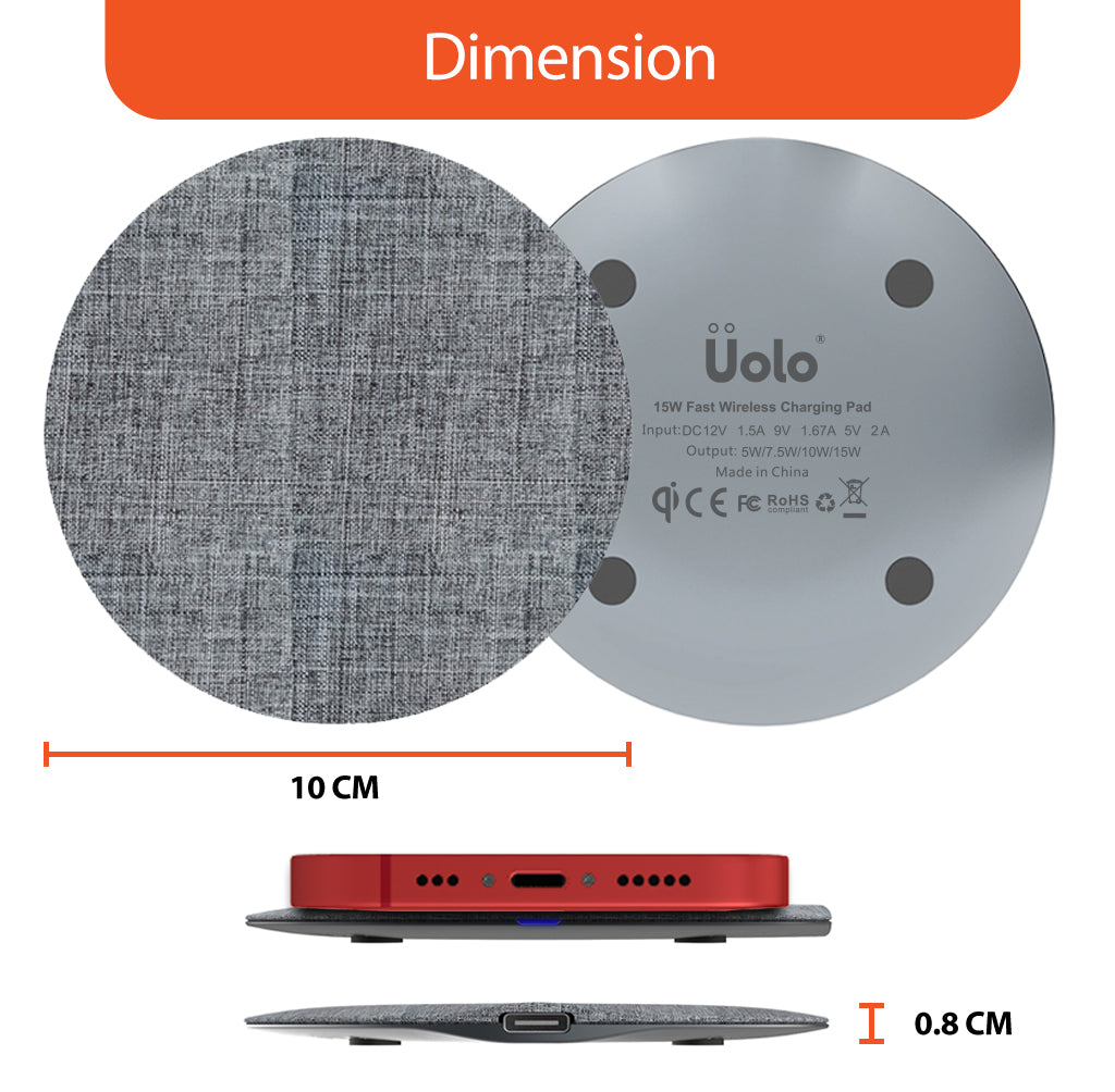 Uolo Volt 15W Slim Fast Wireless Charging Pad with QC 3.0 Wall Charger