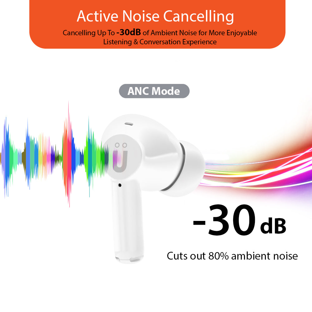 Uolo Pulse Elite 2 ANC/ENC True Wireless Headphones, White/Black