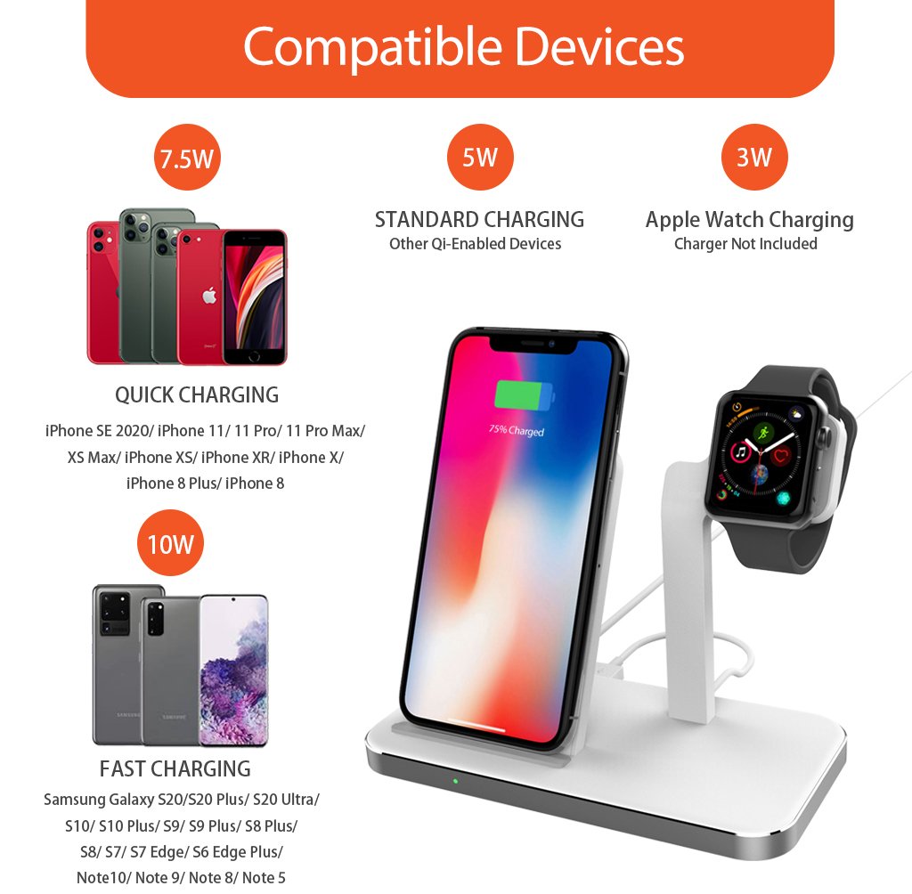 Uolo Volt Fast Wireless Charging Stand with Apple Watch Mount