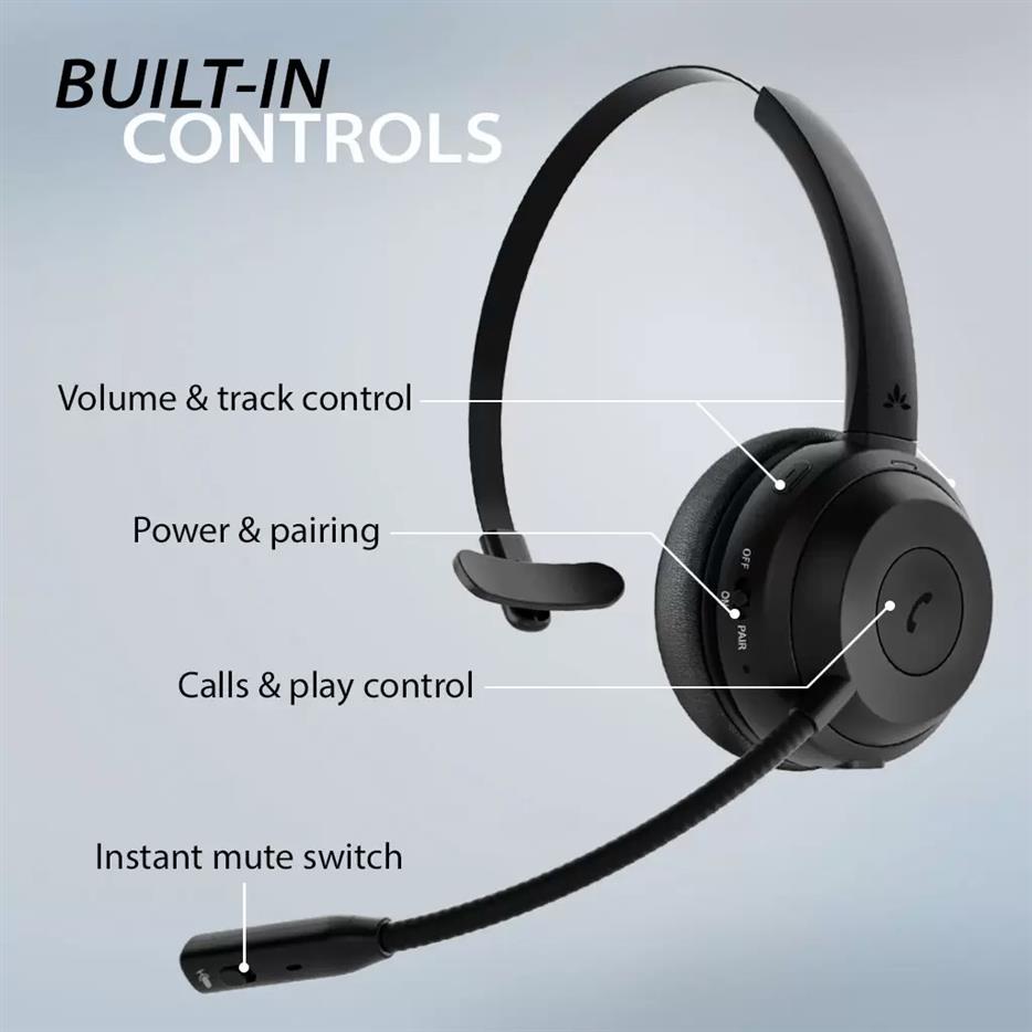 Avantalk Alto Solo Bluetooth 5.1 Wireless Headset with Noise-Canceling Microphone for PC, Computer, Laptop, Charging Dock, and Wired Headphones Mode