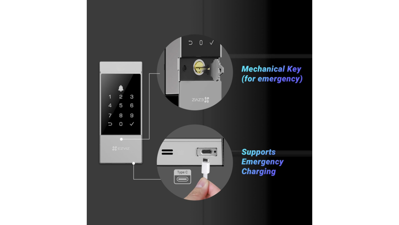 EZVIZ DL04 Security Smart Lock Deadbolt, Keyless Entry, App Remote Control, Emergency Power Supply, IP55 Waterproof, Smart Integration with EZVIZ Cameras