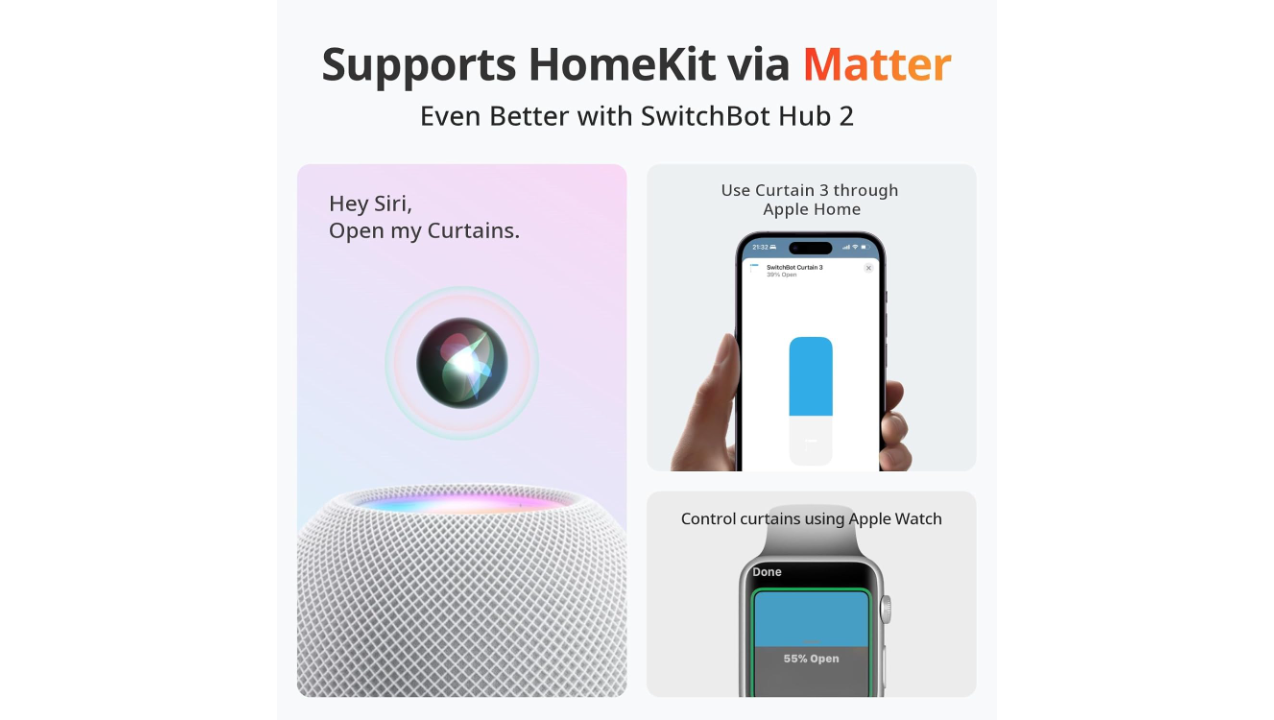 SwitchBot Curtain (Rod 3), White | Smart Electric Motor - Wireless App Automate Timer Control