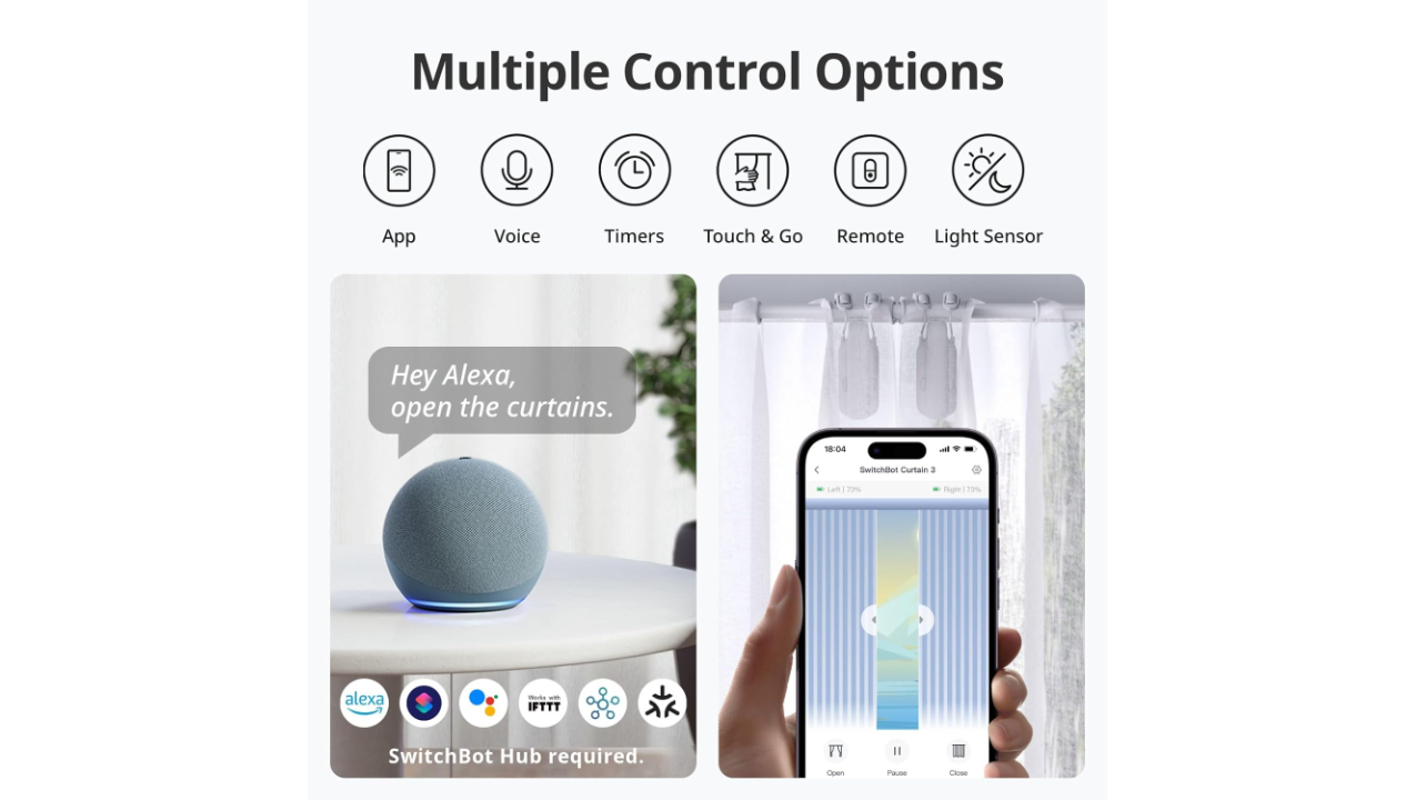 SwitchBot Curtain (Rod 3), White | Smart Electric Motor - Wireless App Automate Timer Control