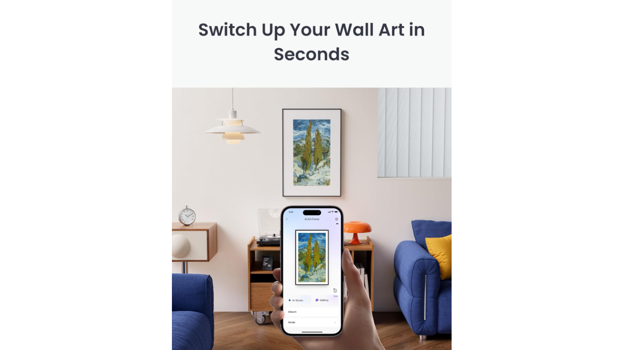 SwitchBot 13.3" E-Ink Digital Art Frame with AI – Wireless Smart Display for Art & Photos
