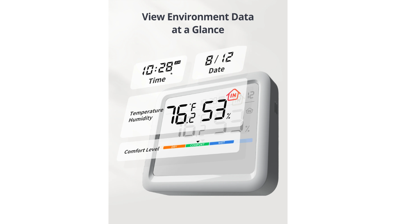 SwitchBot Bluetooth Temperature and Humidity Monitor Meter Pro, Wireless Indoor Hygrometer Sensor with App Control, Thermometer for Room, Free Data Storage Export, 120cm Bluetooth Range