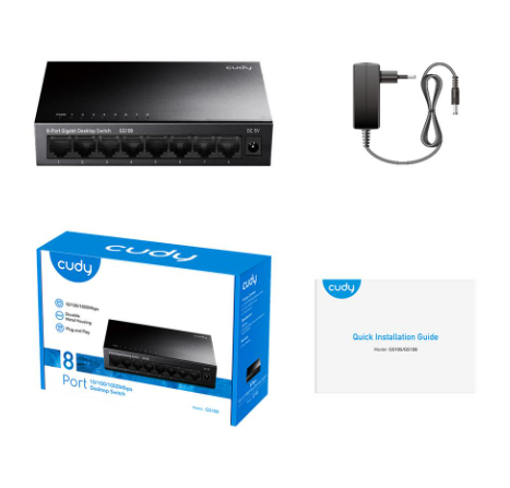 Cudy GS108 8-Port Gigabit Unmanaged Ethernet Switch | Ethernet Splitter Plug & Play Fanless Metal Design Shielded Ports Traffic Optimization