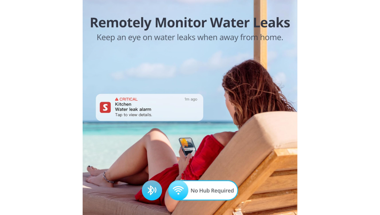 SwitchBot WiFi Water Leak Detector/Sensor | Wireless Leak Detector w/ 1m Sensing Cable, No Hub Required (Support 2.4G)