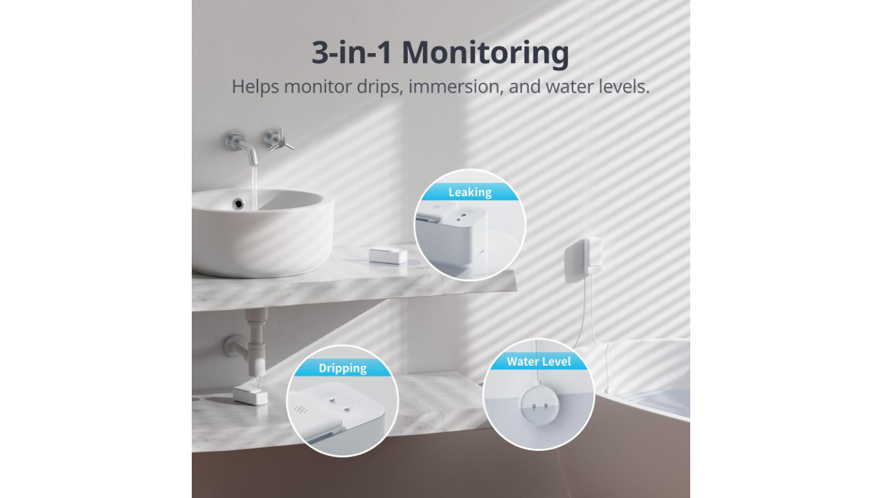 SwitchBot WiFi Water Leak Detector/Sensor | Wireless Leak Detector w/ 1m Sensing Cable, No Hub Required (Support 2.4G)