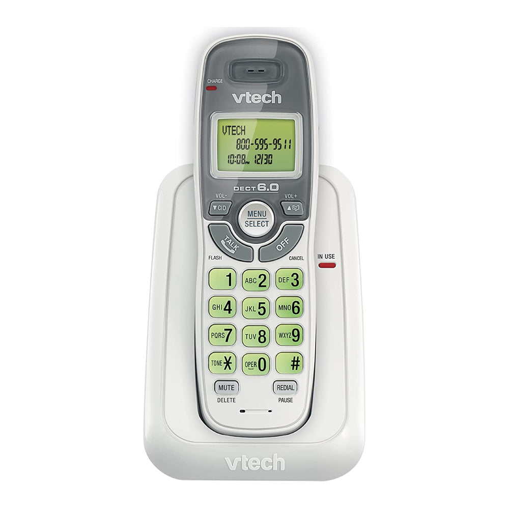 Vtech CS6114WT Dect 6.0 Single Handset Cordless Phone with Caller ID, Green Backlit Keypad and Display