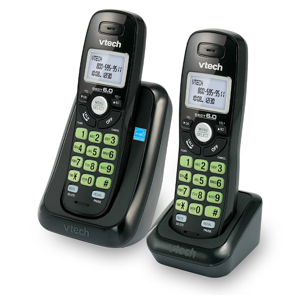 Vtech Dect 6.0 2-Handset Cordless Phone System with Caller ID, Backlit Keypad and Screen(CS6114-21), Black