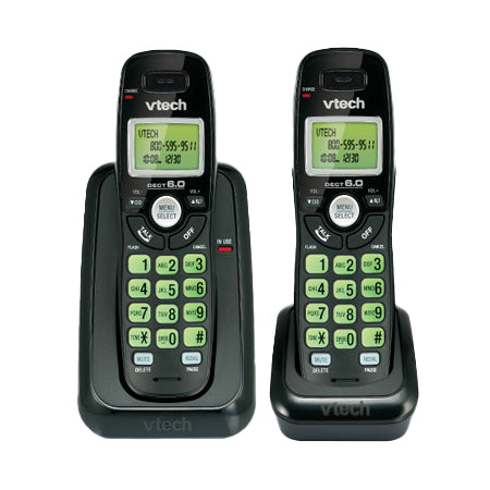 Vtech Dect 6.0 2-Handset Cordless Phone System with Caller ID, Backlit Keypad and Screen(CS6114-21), Black