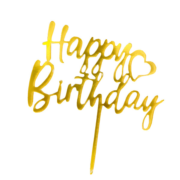 Cake Topper - Gold Happy Birthday Sign