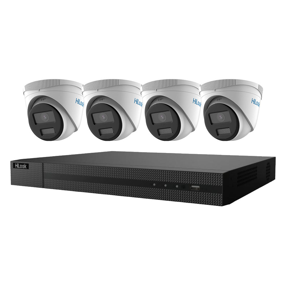 HiLook IK-4284TH-MH/PH/P 4-Channel 4MP Color Vu PoE NVR Kit | 2 TB pre-installed HDD, Water and dust resistant (IP67),