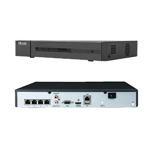 HiLook NVR-104MH-C/4P 4-Channel 4K NVR | 1 SATA interfaces for HDD connection (up to 8 TB capacity per HDD), H.265+ compression