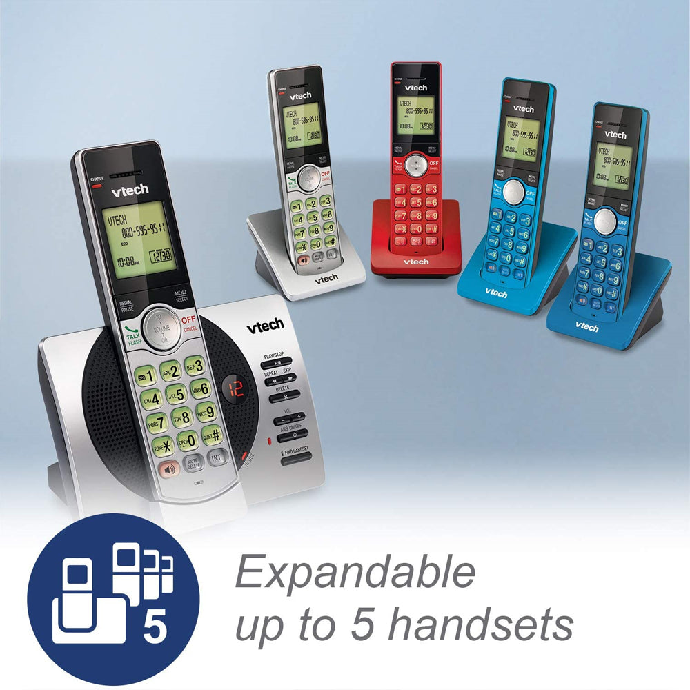 VTech DECT 2-Handset Cordless Phone with Answering Machine & Caller ID (CS6929-2) - Silver