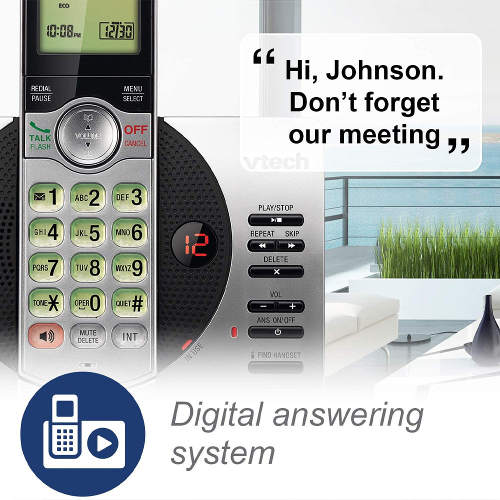 VTech DECT 2-Handset Cordless Phone with Answering Machine & Caller ID (CS6929-2) - Silver