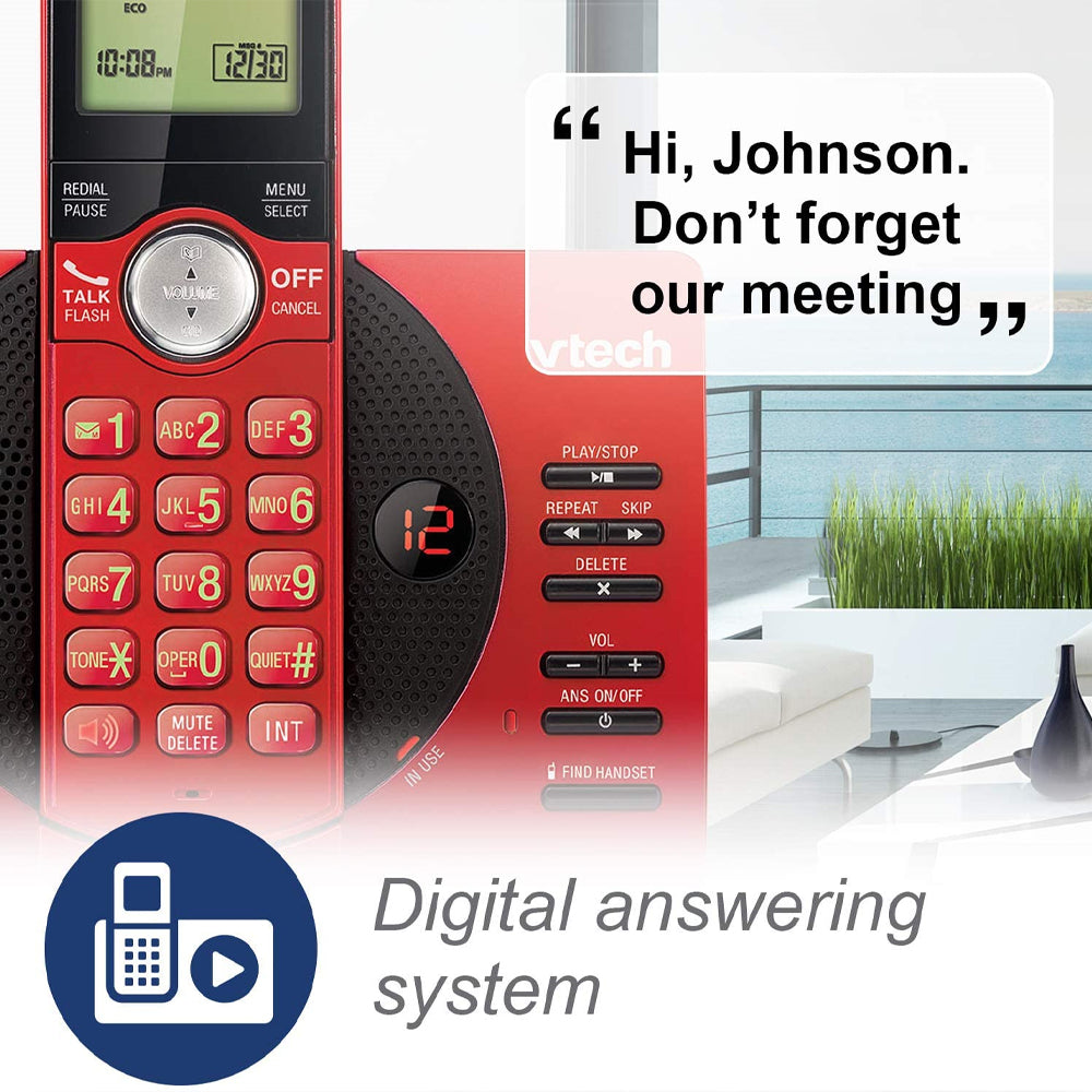 VTech 2-Handset DECT 6.0 Cordless Phone With Caller ID and Answering System (CS6929-26) - Red