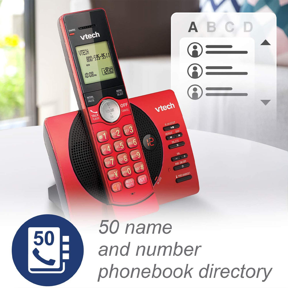 VTech 2-Handset DECT 6.0 Cordless Phone With Caller ID and Answering System (CS6929-26) - Red