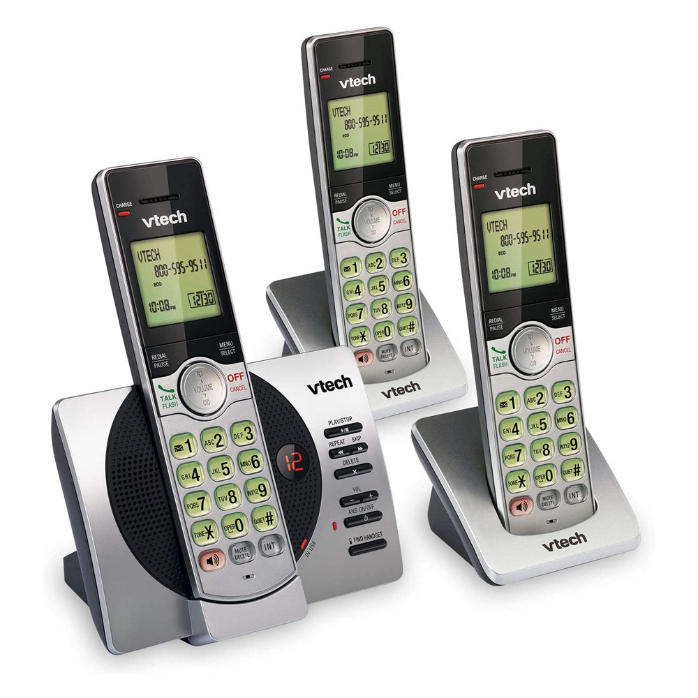 VTech CS6929-3 DECT 6.0 Expandable Cordless Phone with Answering Machine, 3 Handsets - Black/Silver