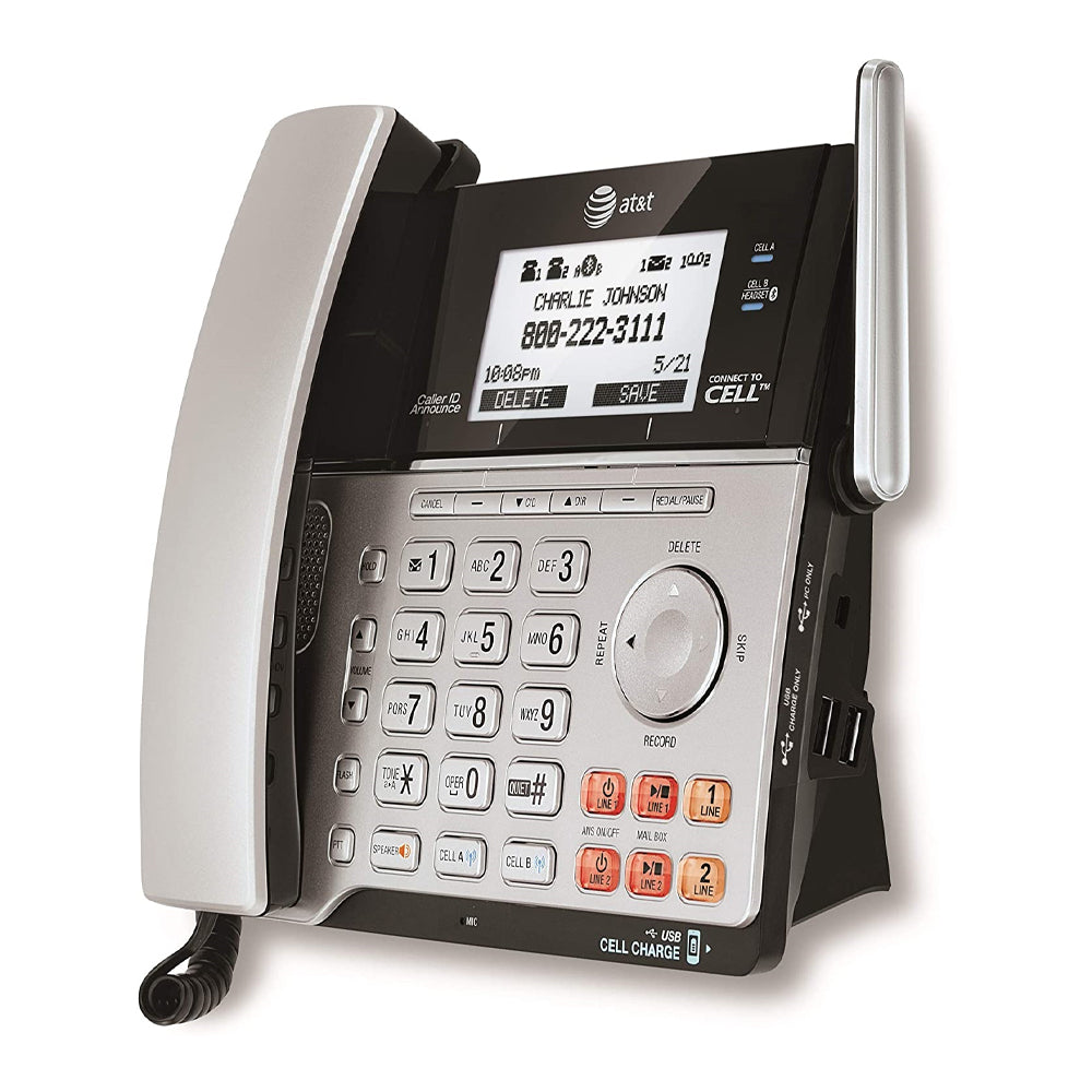 AT&T 2-Line Corded/Cordless Phone Answering Machine (TL86103) - Silver/Black