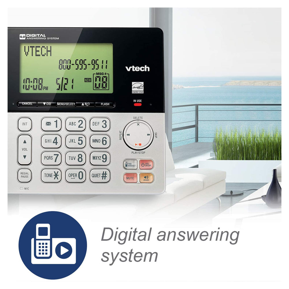 VTech CS6949-3 DECT 6.0 Corded/3-Cordless Telephone System, Black/Silver