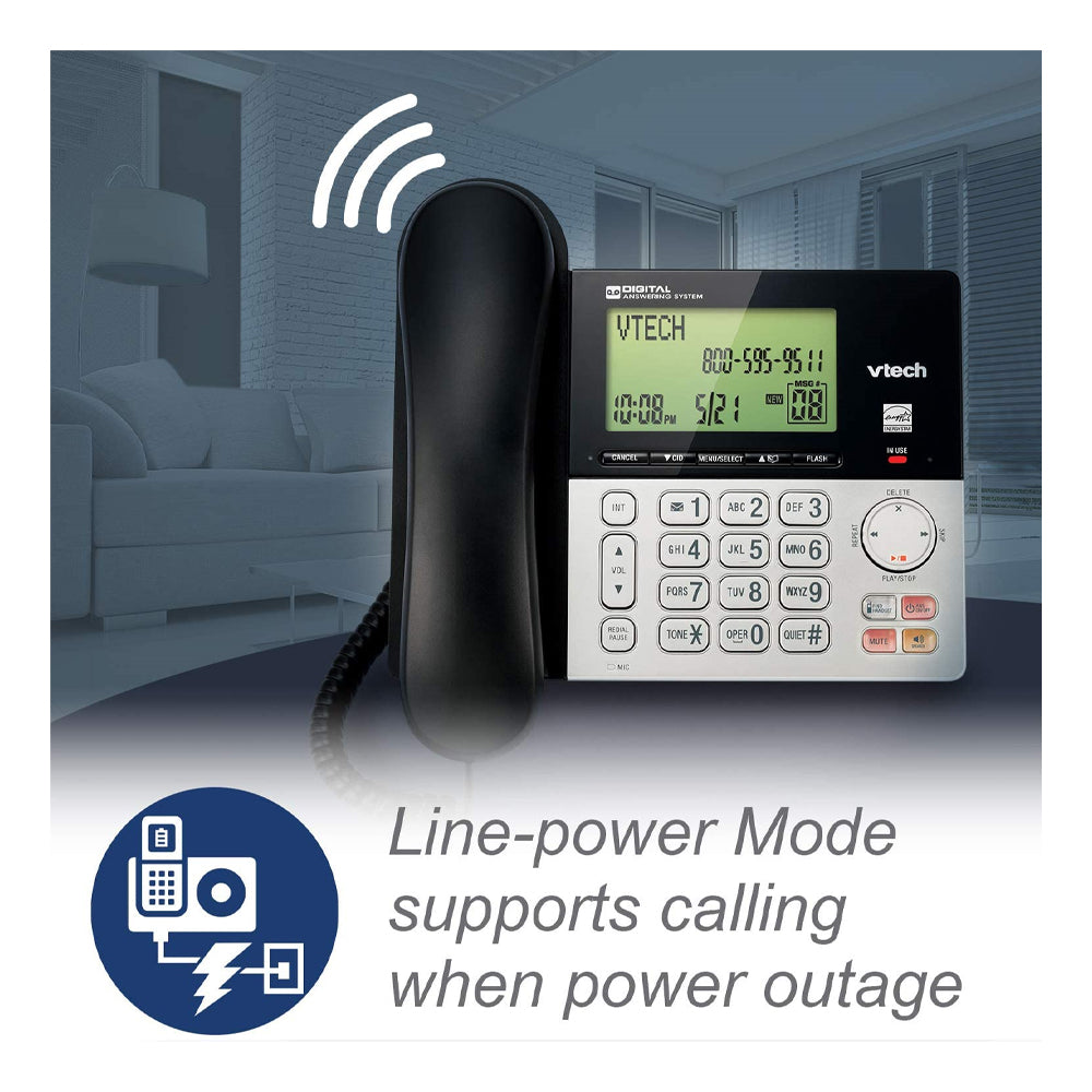 VTech CS6949-3 DECT 6.0 Corded/3-Cordless Telephone System, Black/Silver