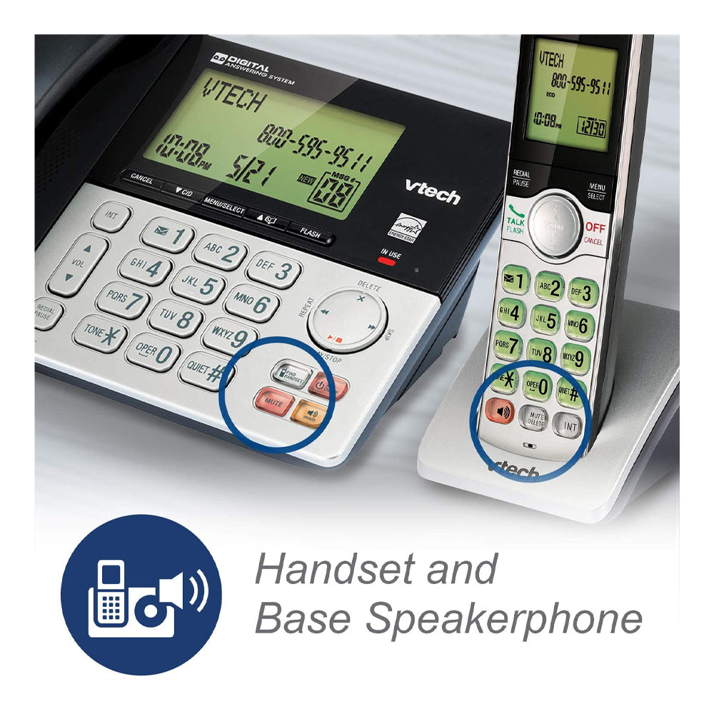 VTech CS6949-3 DECT 6.0 Corded/3-Cordless Telephone System, Black/Silver