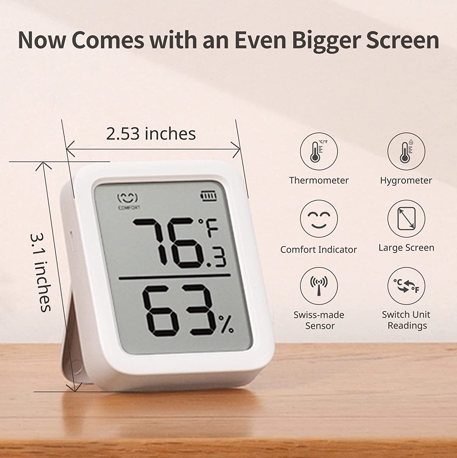 SwitchBot Thermometer & Hygrometer Plus | Bluetooth Indoor Humidity Meter and Temperature Sensor with App Control, Notification Alerts, Remote Monitor for Home