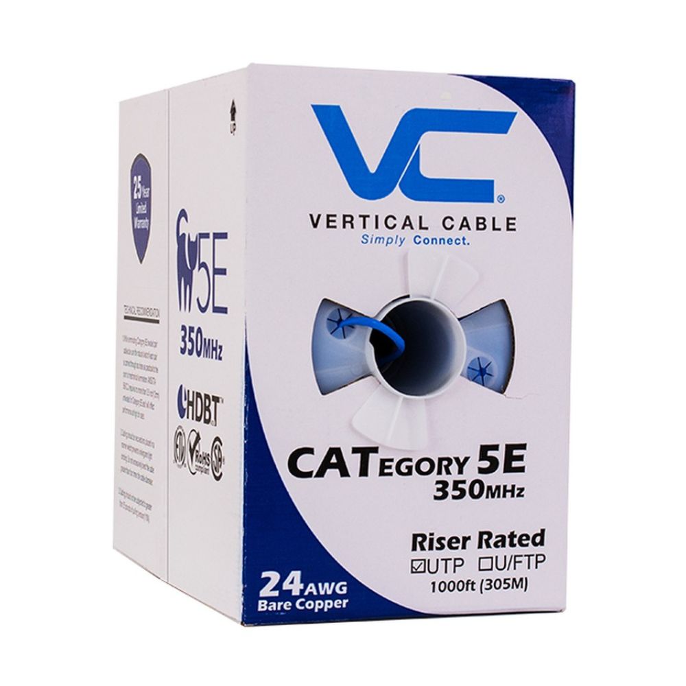CAT5e Solid Bare Copper Riser Cable, 1000ft. UTP, 350MHz, 24AWG, CMR