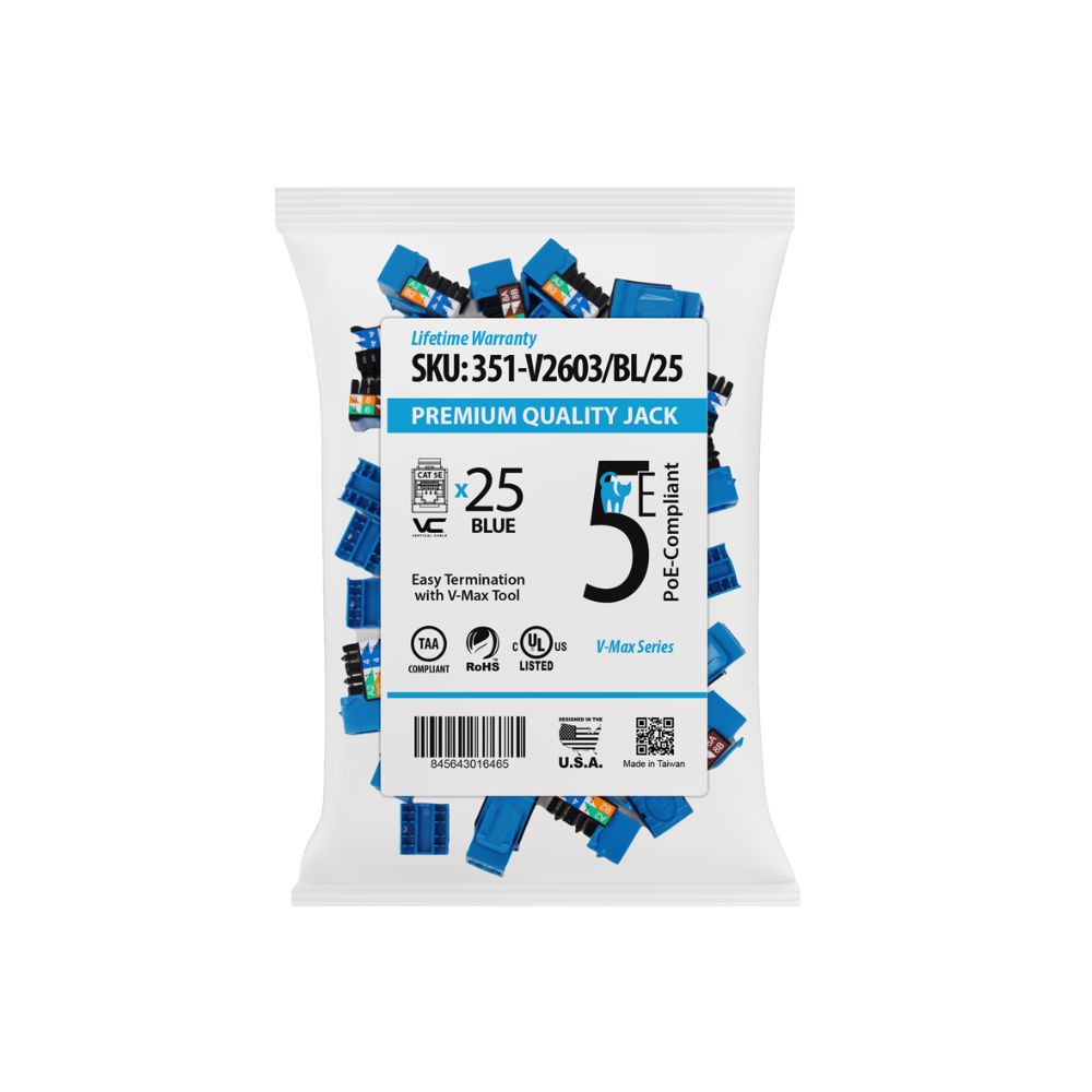 CAT5e Data Grade Keystone Jack, RJ45, 8×8, 25 Pack