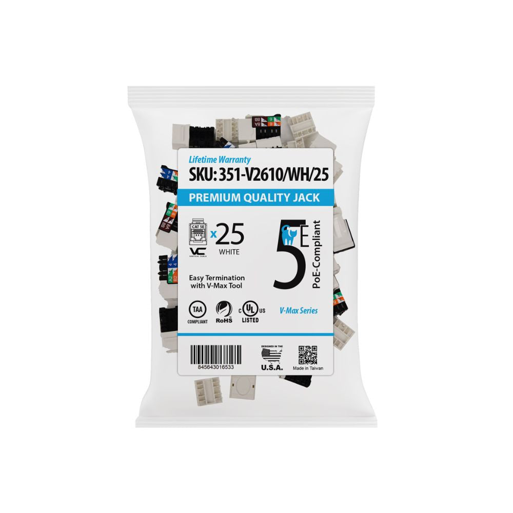 CAT5e Data Grade Keystone Jack, RJ45, 8×8, 25 Pack