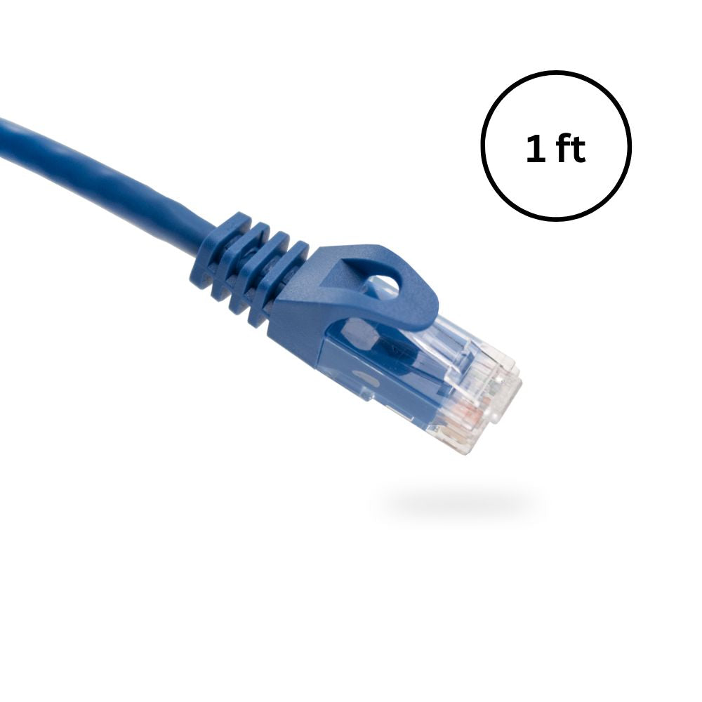 CAT6 1 ft Bare Copper Patch Cable with Boot and Protector (10 pack) | Available in Blue, White, Black, and Yellow