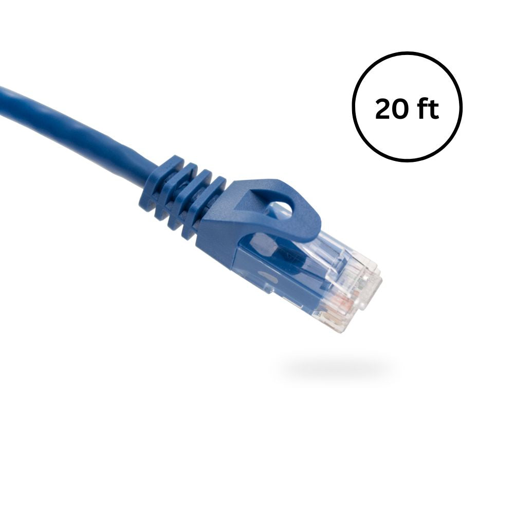 CAT6 20 ft Bare Copper Patch Cable with Boot and Protector | Available in Blue, White, and Black