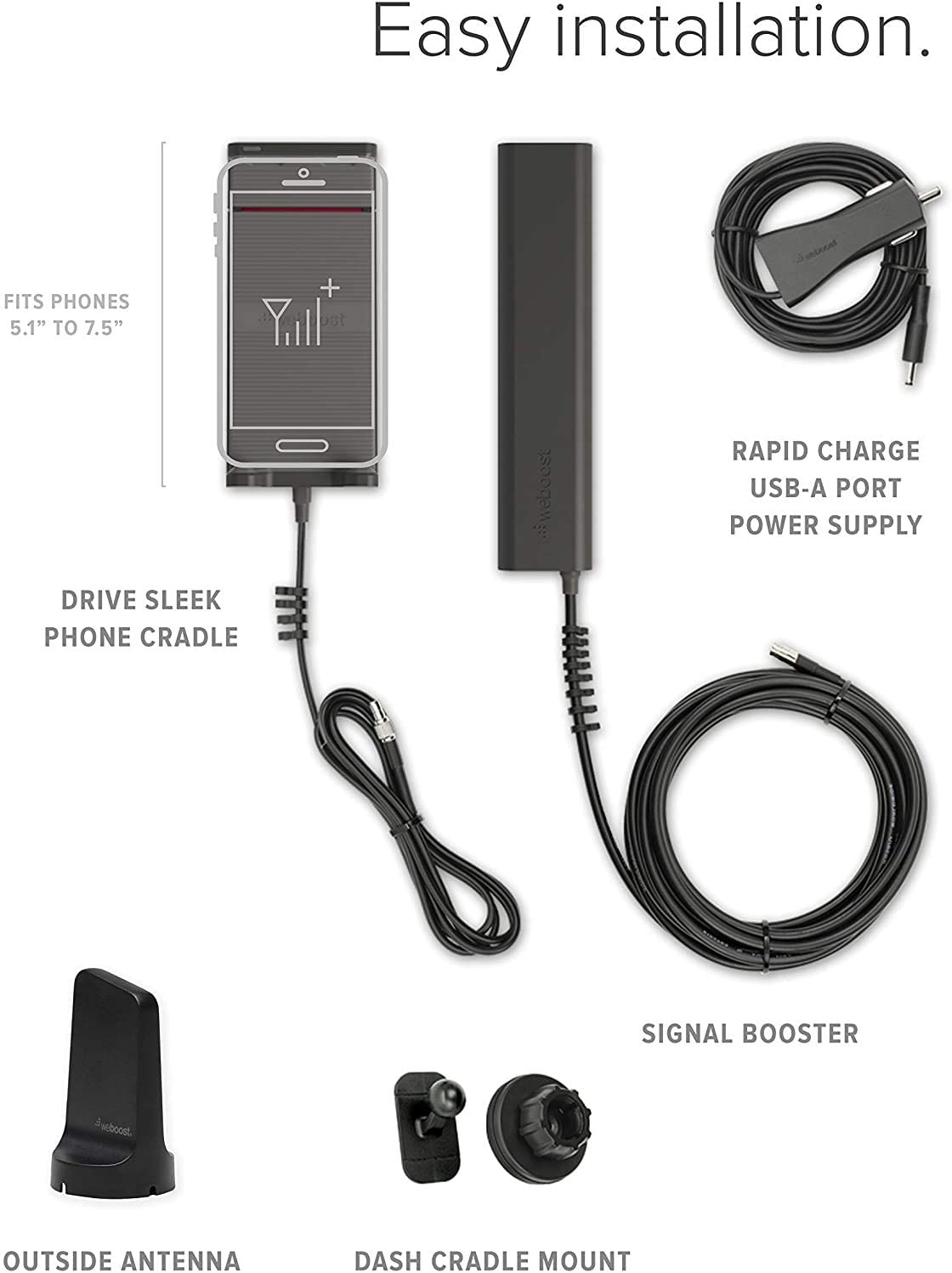 weBoost Drive Sleek (470135F) Vehicle Cell Signal Booster with Cradle Mount | All Canadian Carriers - Bell, Rogers, Telus | ISED Approved